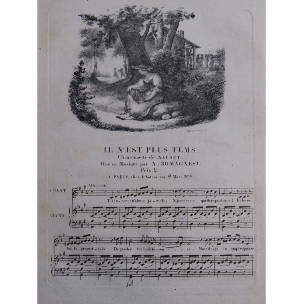 ROMAGNESI Antoine Il n'est plus Tems Chant Piano ca1830