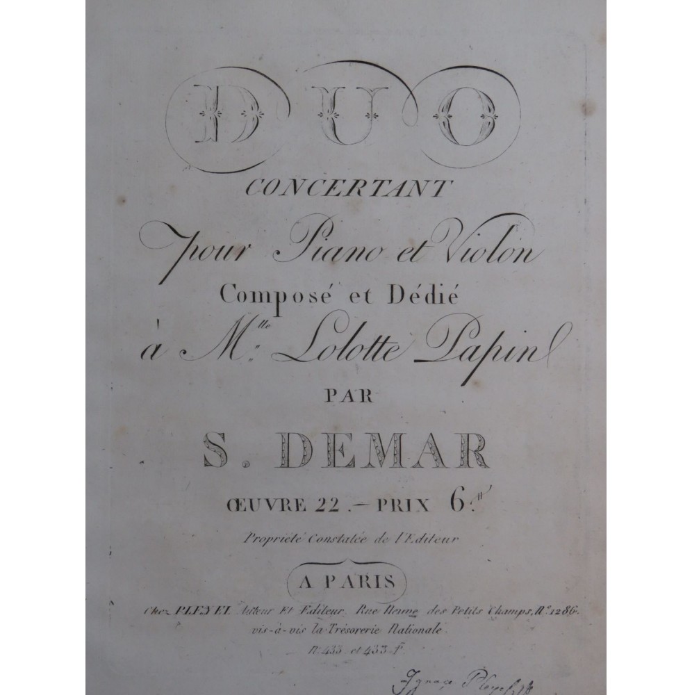 DEMAR Sébastien Duo Concertant op 22 Piano ca1805