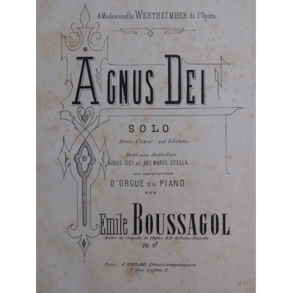 BOUSSAGOL Émile Agnus Dei Chant Orgue ca1880