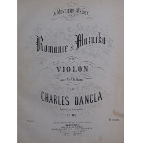 DANCLA Charles Romance et Mazurka op 100 Piano Violon ca1860