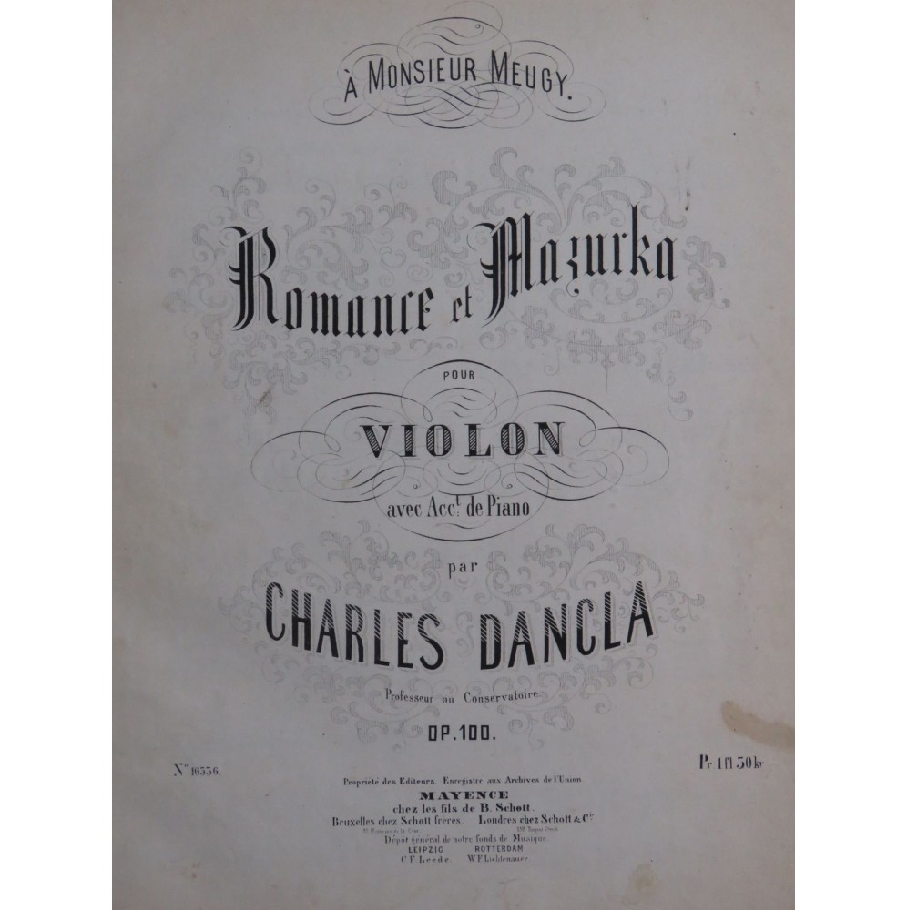 DANCLA Charles Romance et Mazurka op 100 Piano Violon ca1860