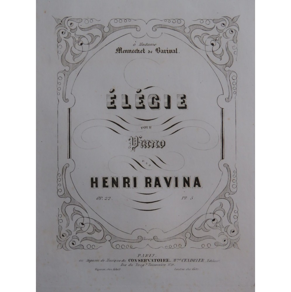 RAVINA Henri Élégie op 22 Piano ca1850