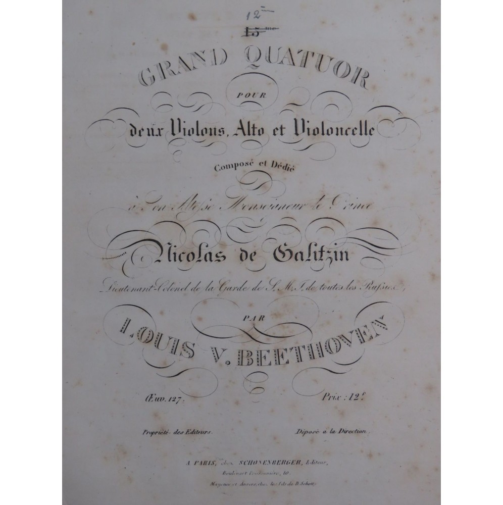 BEETHOVEN Quatuor op 127 1er Violon ca1840