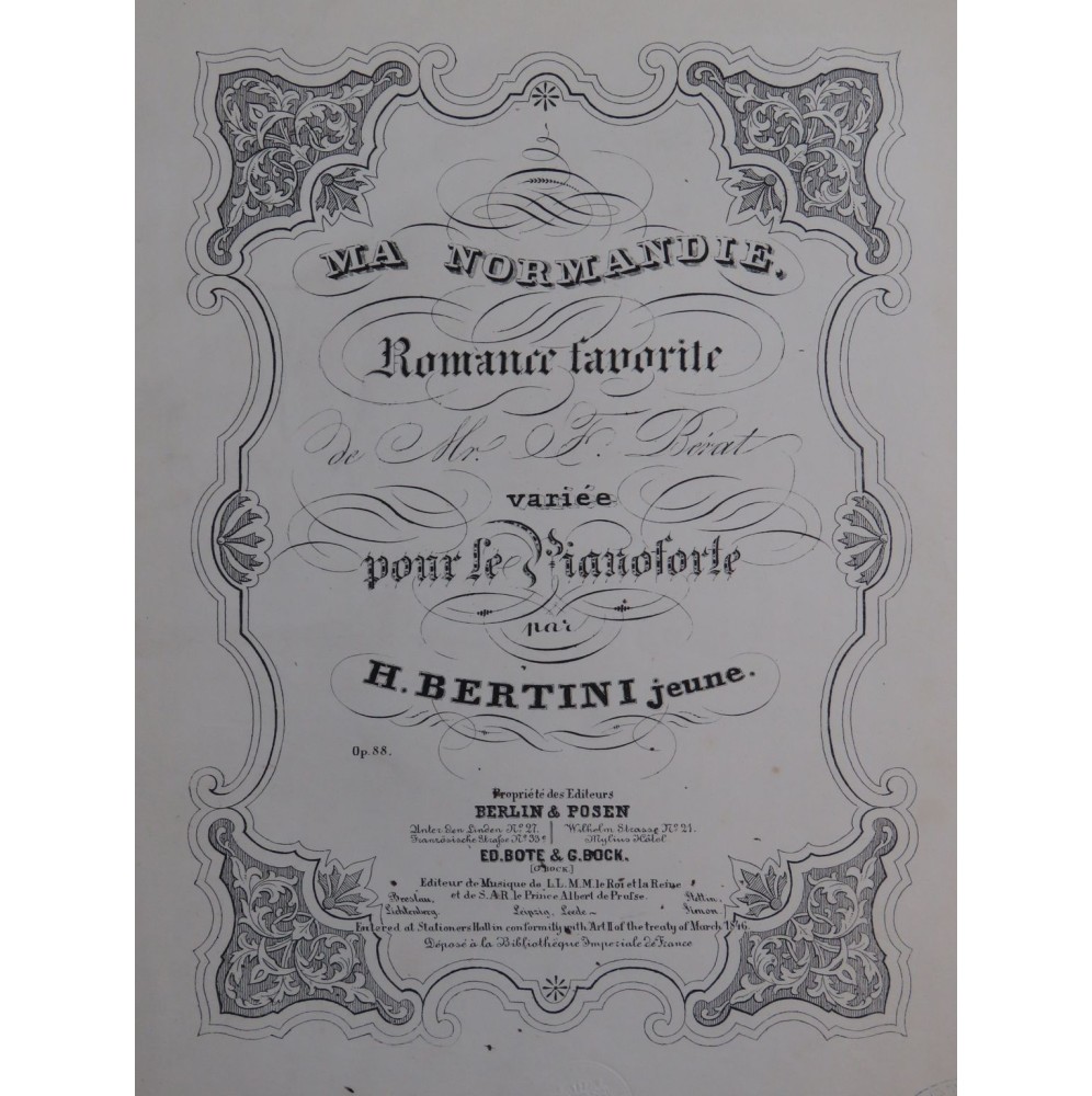 BERTINI Henri Ma Normandie op 88 Piano ca1840