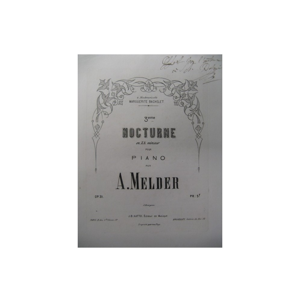 MELDER A. Nocturne No 3 Dédicace Piano XIXe