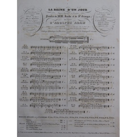 ADAM Adolphe La Reine d'un Jour No 3 Chant Piano ca1840