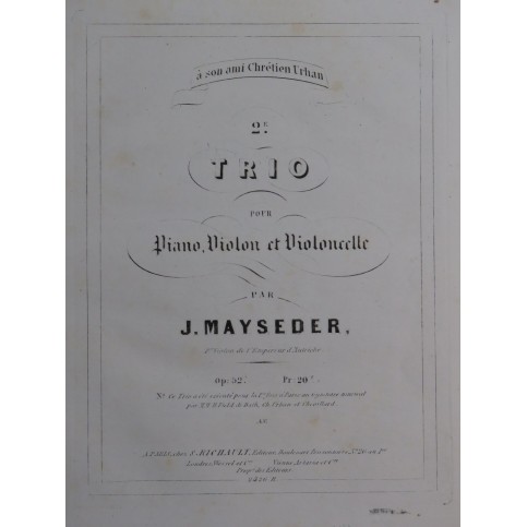 MAYSEDER Joseph Grand Trio No 2 op 52 Piano Violon Violoncelle ca1832