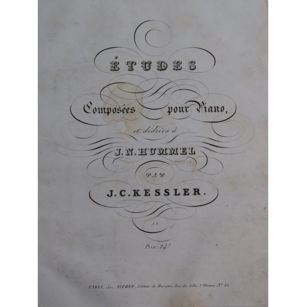 KESSLER Joseph Christoph Études op 20 Piano ca1825