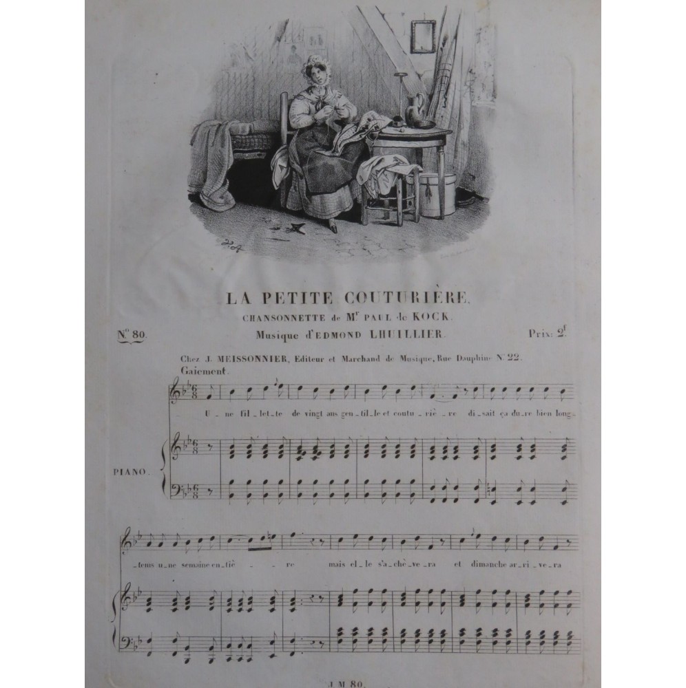 LHUILLIER Edmond La Petite Couturière Chant Piano ca1830