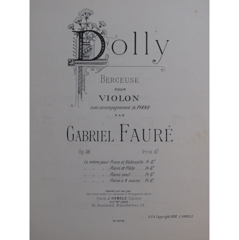 FAURÉ Gabriel Dolly Berceuse op 56 Piano Violoncelle 1898