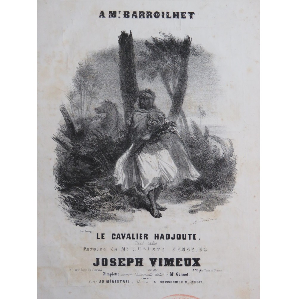 VIMEUX Joseph Le Cavalier Hadjoute Chant Piano ca1840