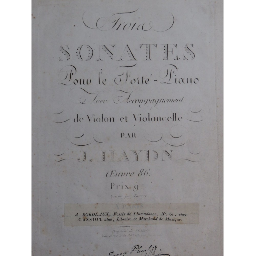 HAYDN Joseph Trois Sonates op 36 Piano Violon Violoncelle XVIIIe