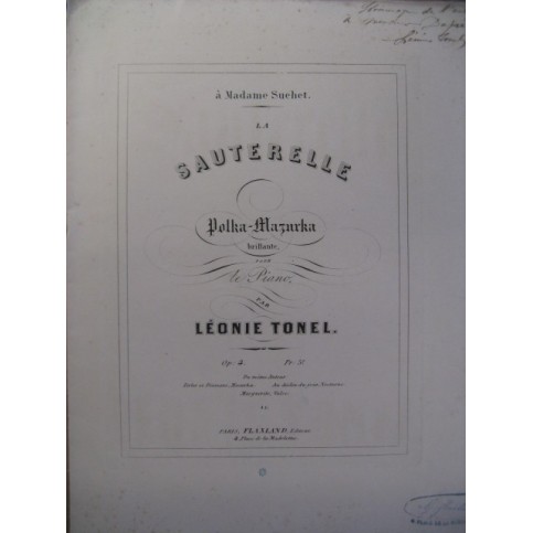 TONEL Léonie La Sauterelle Dédicace Piano 1854