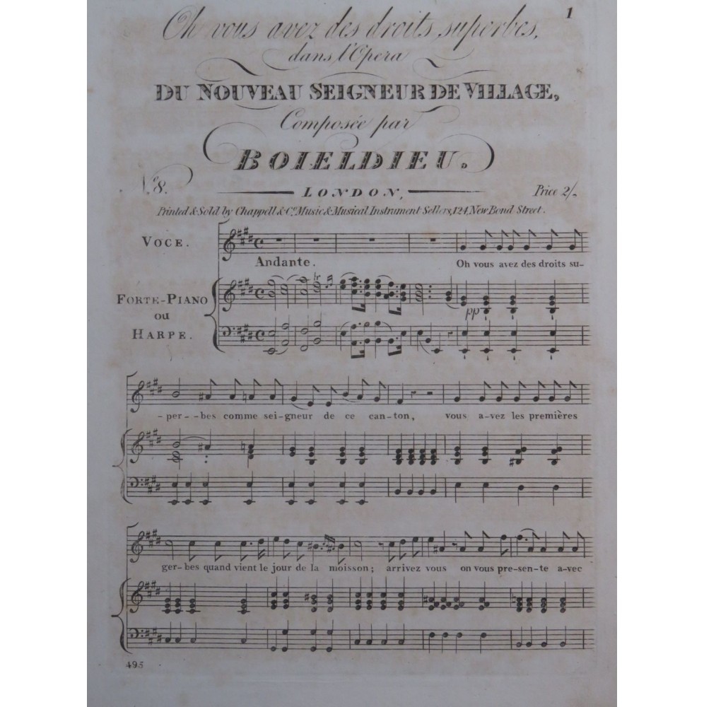 BOIELDIEU Adrien Le Nouveau Seigneur de Village No 8 Chant Piano ca1830