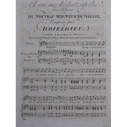 BOIELDIEU Adrien Le Nouveau Seigneur de Village No 8 Chant Piano ca1830