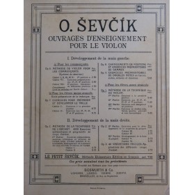 SEVCIK Otakar Méthode de la Technique du Violon 3ème Partie Violon 1901