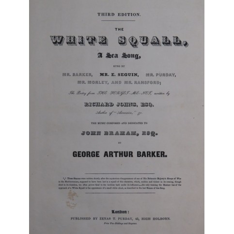 BARKER George Arthur The White Squall Chant Piano XIXe