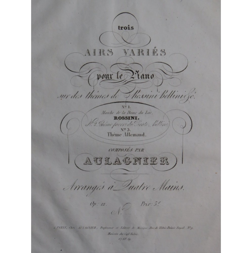 AULAGNIER A. Marche de la Dame du Lac Rossini op 12 Piano 4 mains ca1830