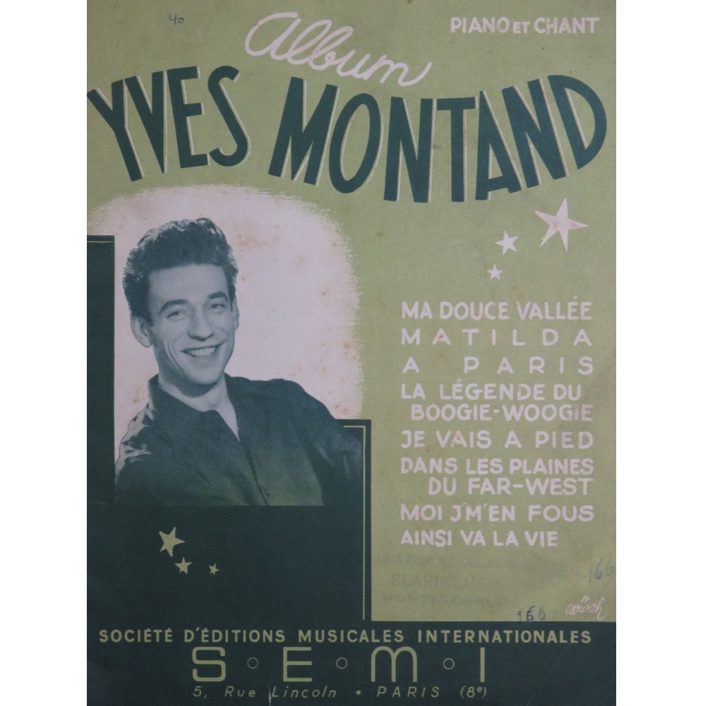 Album Yves Montand 8 Pièces Chant Piano 1948