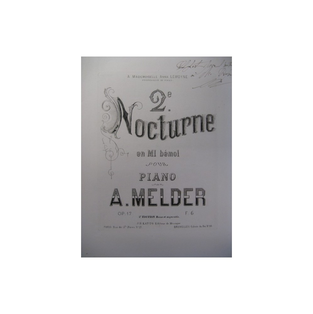 MELDER A. 2e Nocturne Mib Piano XIXe