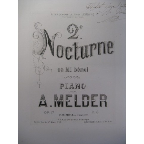 MELDER A. 2e Nocturne Mib Piano XIXe