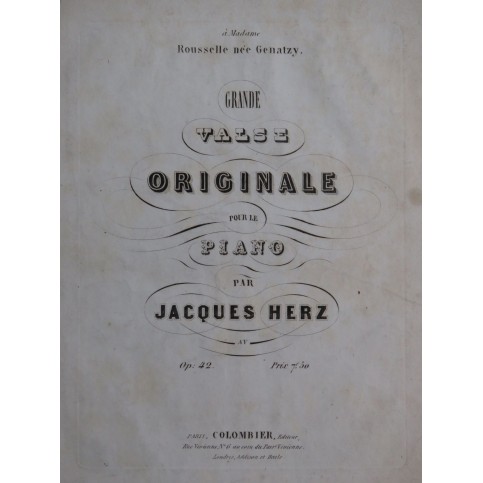 HERZ Jacques Grande Valse Originale op 42 Piano ca1850