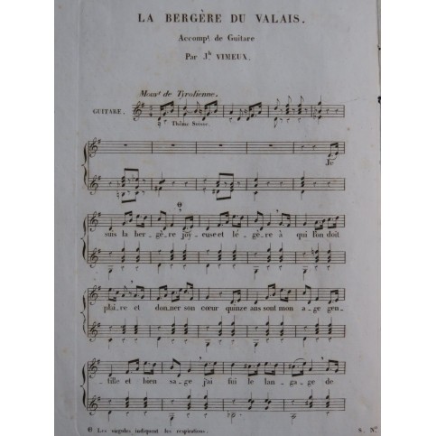 VIMEUX Joseph La Bergère du Valais Chant Guitare ca1830