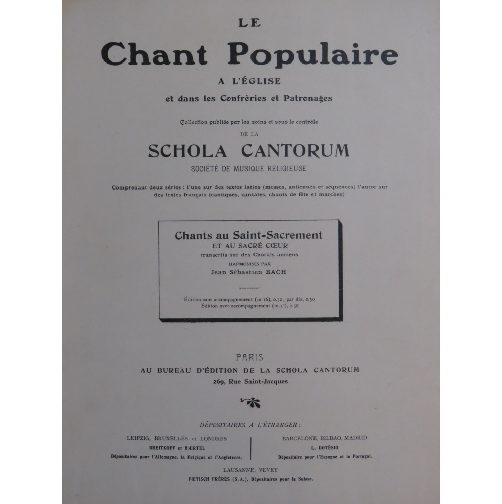 BACH J. S. Chants au SS. Sacrement et au Sacré-Coeur Chant Orgue 1912