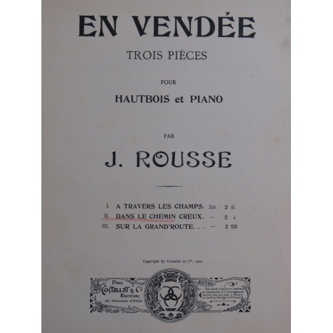 ROUSSE J. En Vendée No 2 Dans le Chemin Creux Piano Hautbois 1910