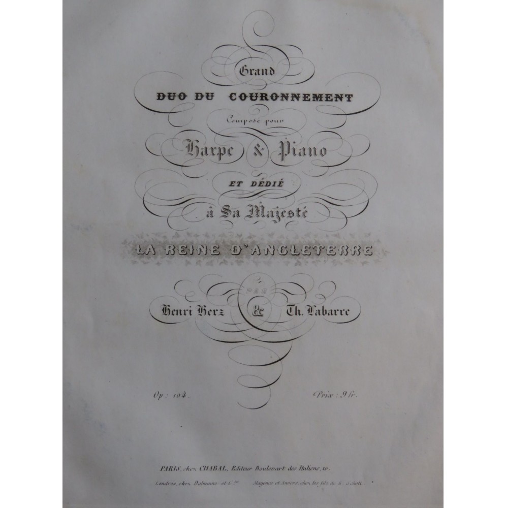 HERZ Henri LABARRE Théodore Grand Duo Couronnement op 104 Piano ca1860