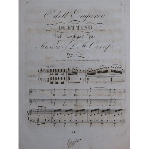 CARAFA Michele O dell' Empireo Chant Piano ca1820