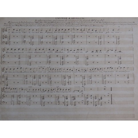 L'Hymne à Apollon 3e Siècle avant J. C. Manuscrit Chant Harpe