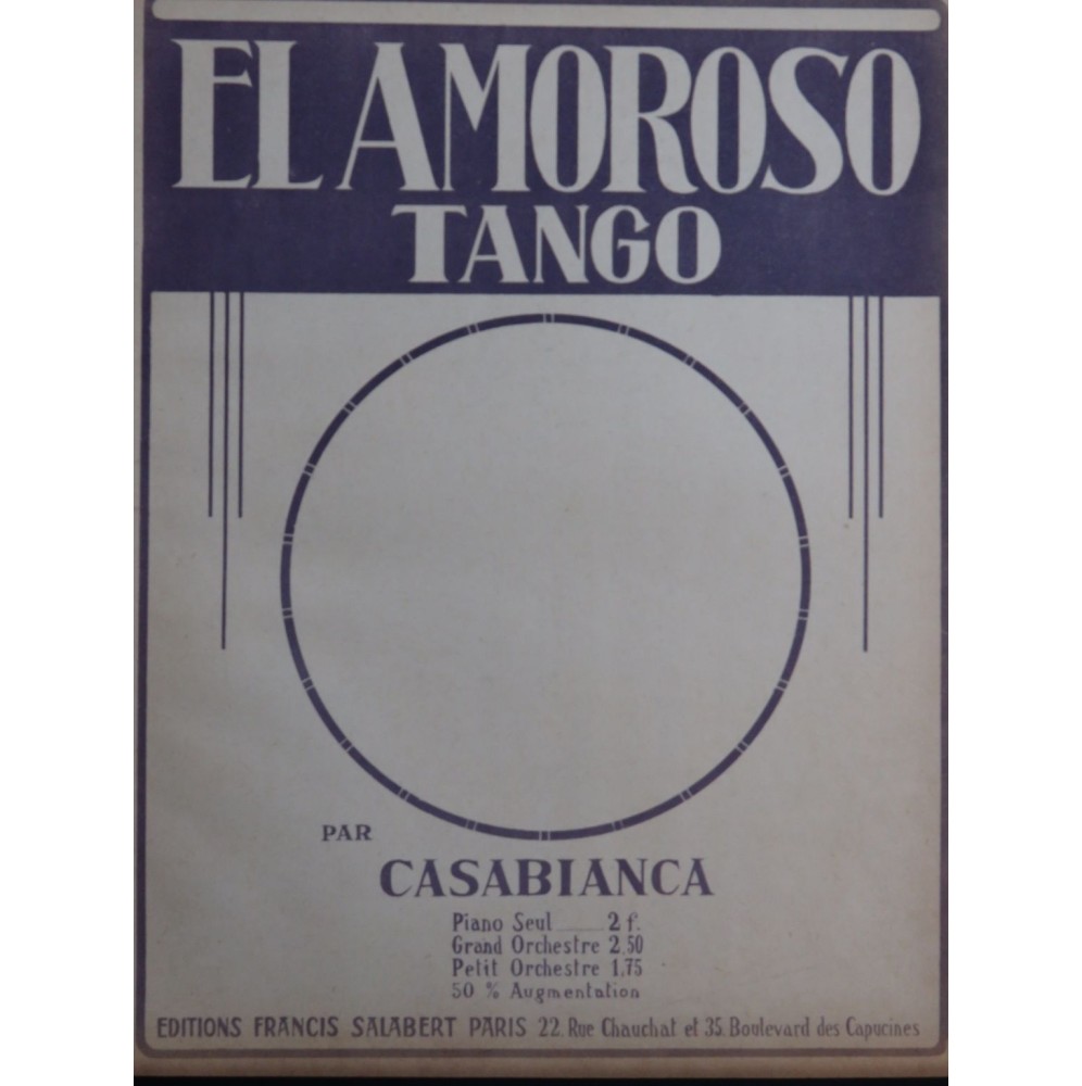 CASABIANCA R. El Amoroso Tango Piano 1919