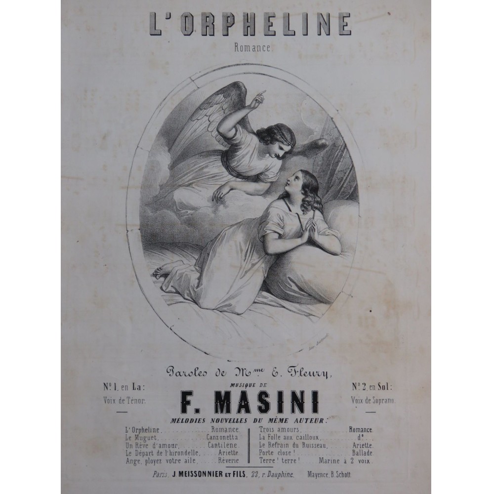 MASINI F. L'Orpheline Chant Piano ca1840