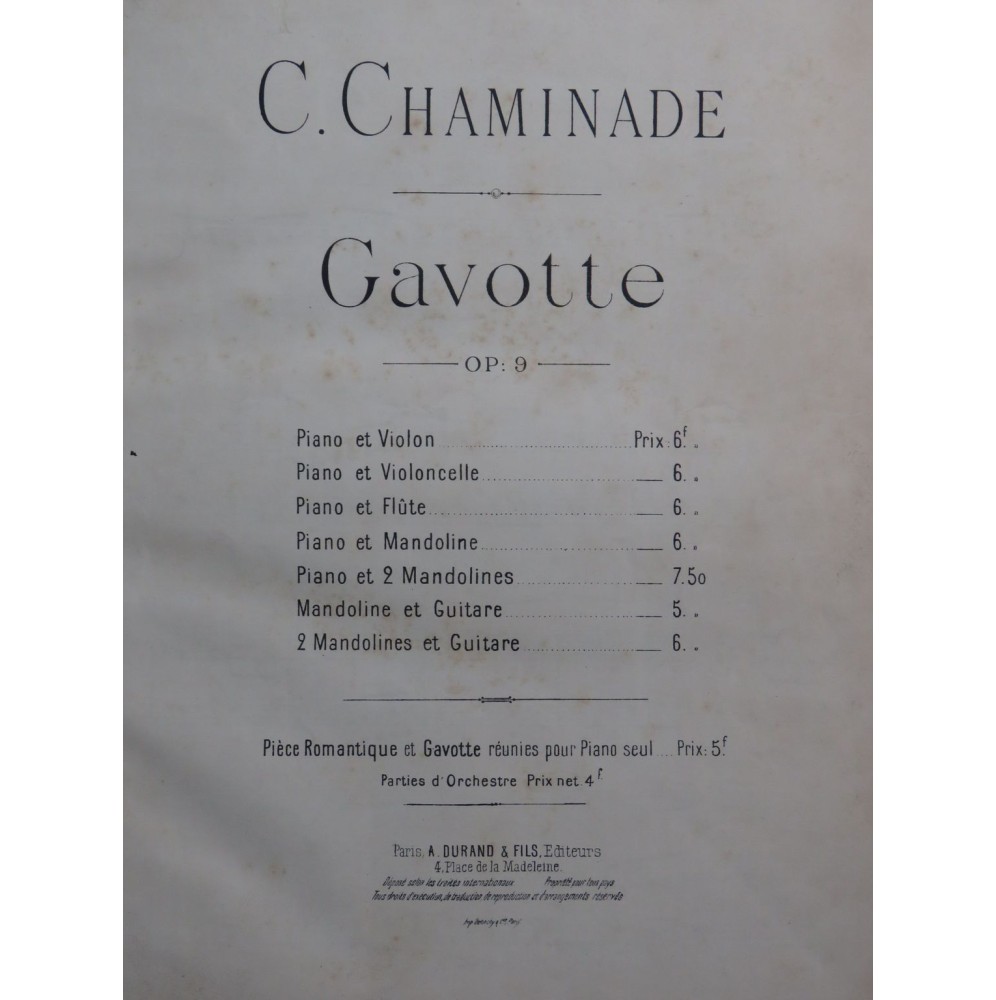 CHAMINADE Cécile Gavotte op 9 Piano Violoncelle 1896