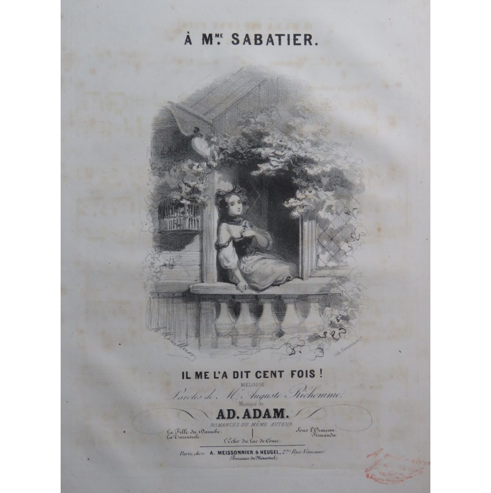 ADAM Adolphe Il me l'a dit cent fois Chant Piano ca1840