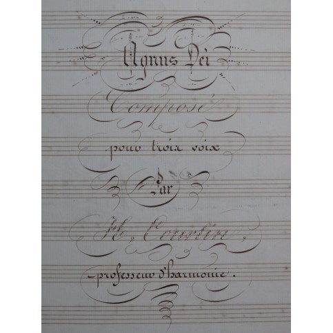 COURTIN Henri Agnus Dei Manuscrit Chant Orgue ou Piano XIXe