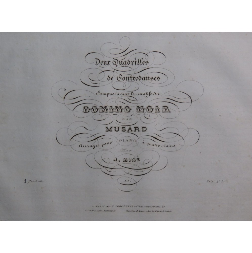 MUSARD Le Domino Noir Quadrille No 1 Piano 4 mains ca1835