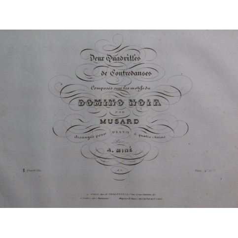 MUSARD Le Domino Noir Quadrille No 1 Piano 4 mains ca1835