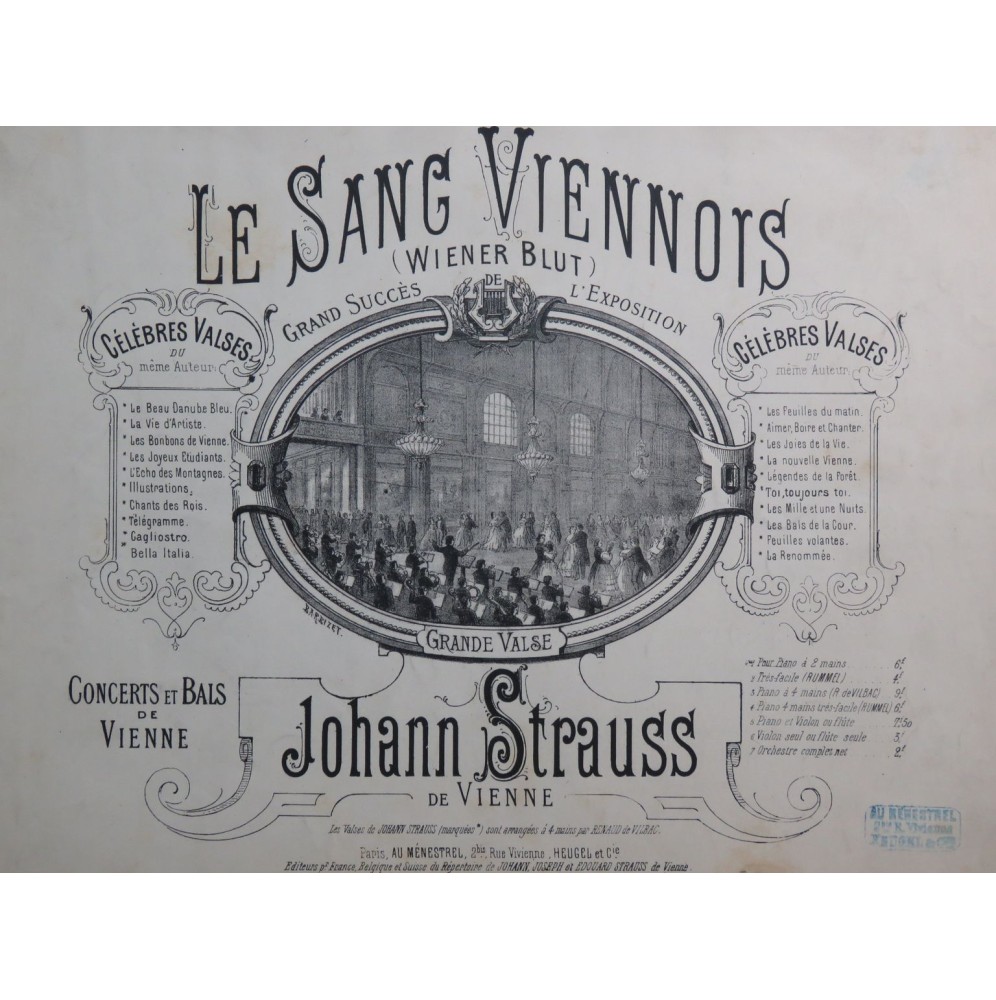 STRAUSS Johann Le Sang Viennois op 354 Piano 1895