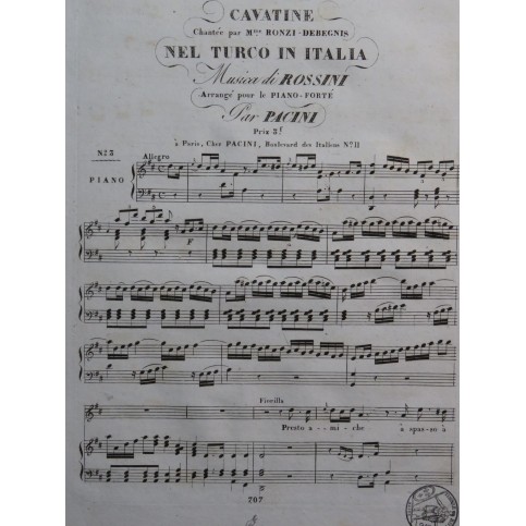 ROSSINI G. Il Turco in Italia No 3 Chant Piano ca1820