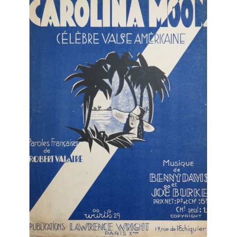 BENNY Davis BURKE Joe Carolina Moon Chant Piano 1929