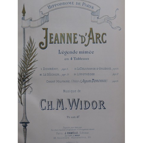 WIDOR  Ch. M. Jeanne d'Arc Chant Piano ca1890