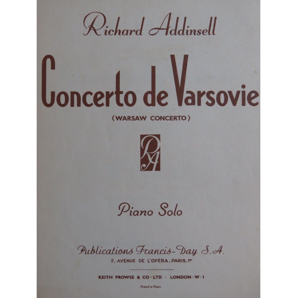 ADDINSELL Richard Concerto de Varsovie Piano