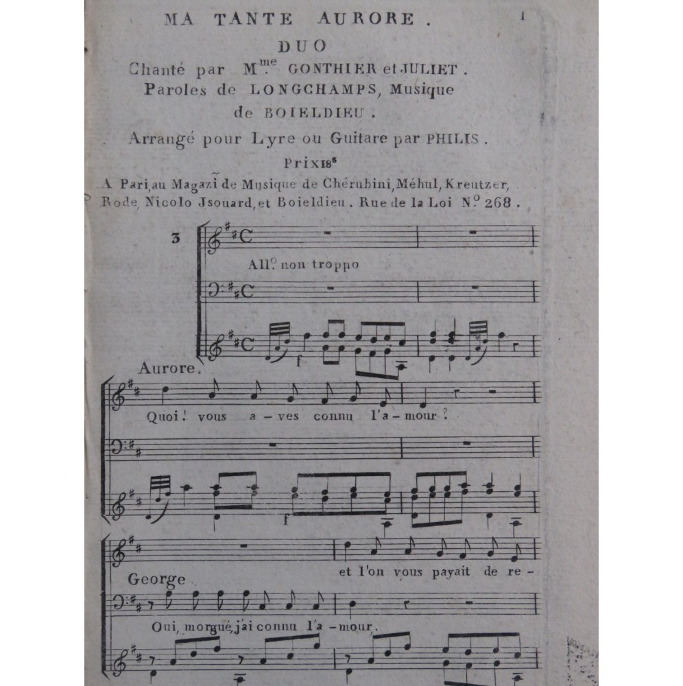 BOIELDIEU Adrien Ma Tante Aurore No 3 Chant Guitare ou Lyre ca1820