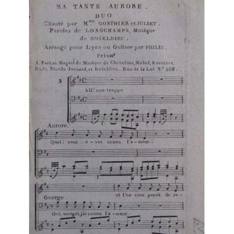 BOIELDIEU Adrien Ma Tante Aurore No 3 Chant Guitare ou Lyre ca1820