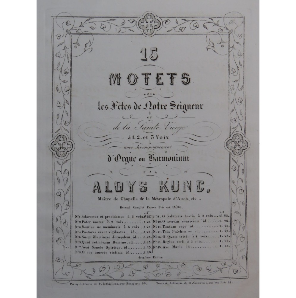 KUNC Aloys Ave Maria Chant Orgue ou Harmonium ca1875