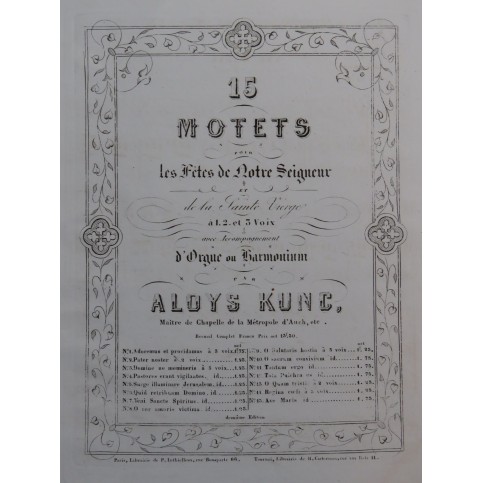 KUNC Aloys Ave Maria Chant Orgue ou Harmonium ca1875