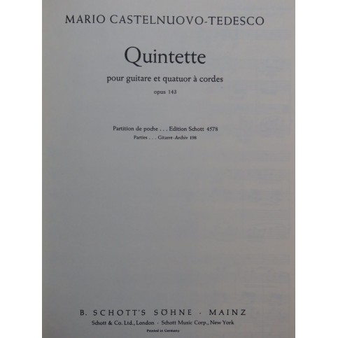 CASTELNUOVO-TEDESCO Mario Quintette op 143 Cordes Guitare