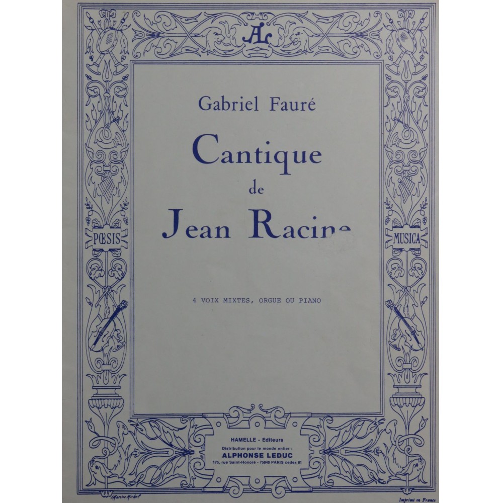 FAURÉ Gabriel Cantique de Jean Racine Chant Piano ou Orgue